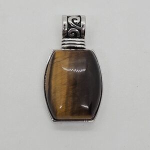 lia sophia silver tone faux tiger's eye pendant